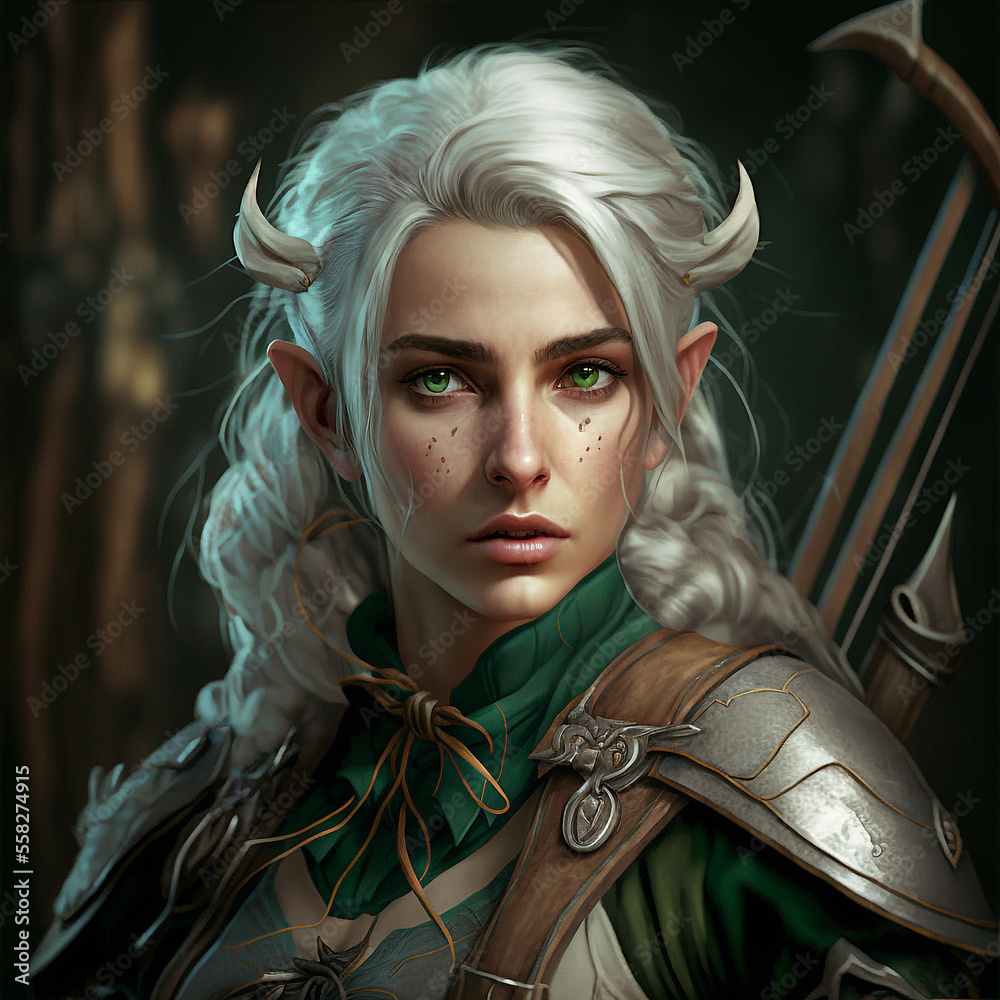 female elf ranger realistic illustration Illustration Stock | Adobe Stock