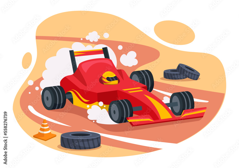 Formula Racing Sport Car Reach on Race Circuit the Finish Line Cartoon ...