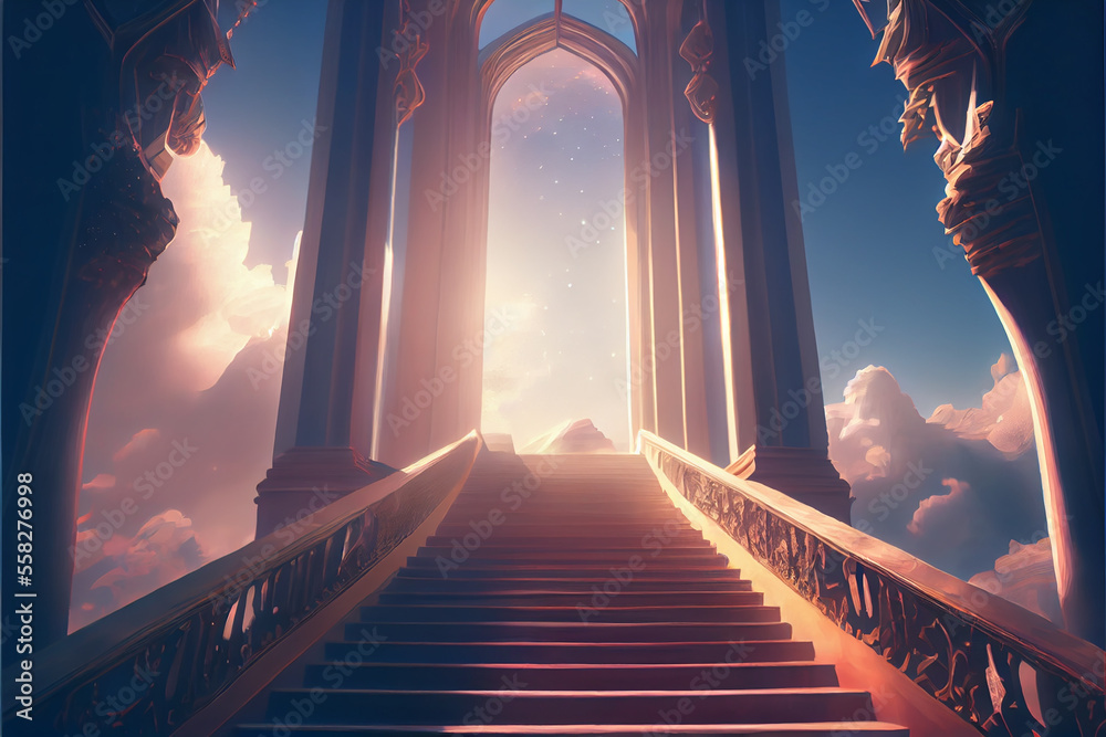 Fototapeta premium stairway to heaven, staircase in the clouds leads to the gates of Heaven, generative ai.