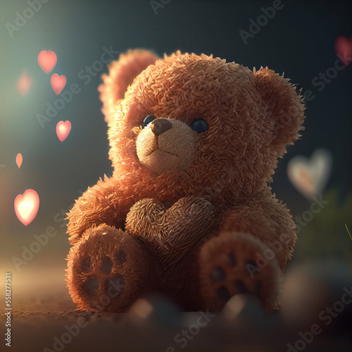Teddy bear with heart love, Valentine's day celebration, Generative Ai. © Asman