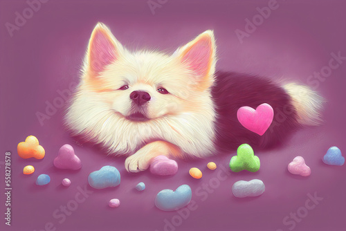 sweete complete dog sweetness pastelart dogart cute cute romantic.Generative AI © surassawadee