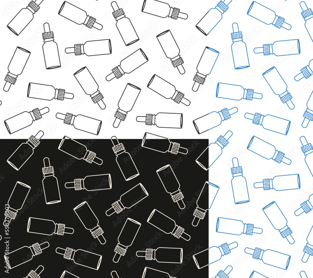 doodle pattern with medical vials, background for formocology company, pharmacy, poster, pharmacy jar on white and black background doodle pattern with medical vials, background for formocology company, pharmacy, poster, pharmacy jar on white and black background