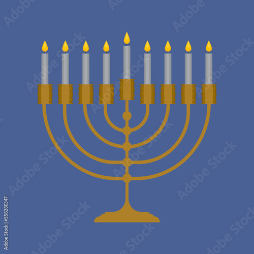 The Jewish Hanukkah holiday with a menorah (traditional candlestick) and burning candles.