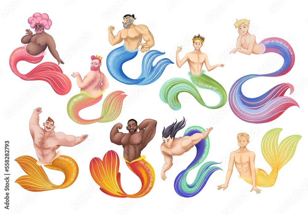 Mermen Character Illustrations Stock Template | Adobe Stock