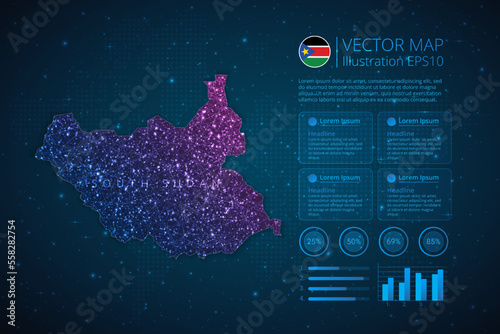 South Sudan map infographics template for diagram, graph, presentation and chart with abstract geometric mesh polygonal light concept on blue background. Vector Illustration EPS10.
