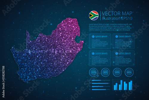 South Africa map infographics template for diagram, graph, presentation and chart with abstract geometric mesh polygonal light concept on blue background. Vector Illustration EPS10.