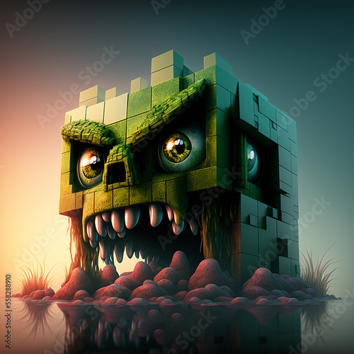 Creepy Minecraft Robot In Desert Digital Art Image