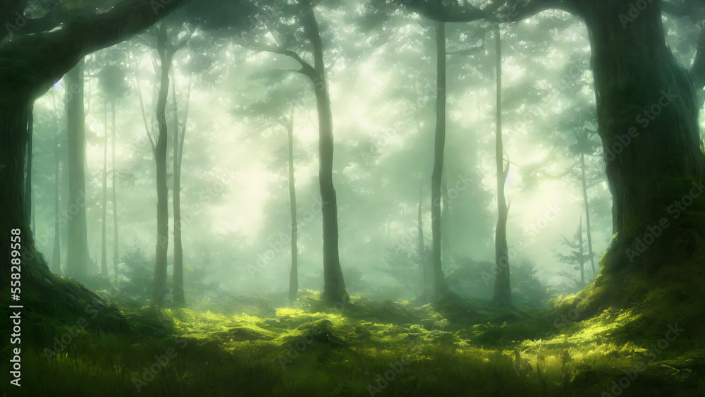 Obraz premium Artwork of a dense foggy forest