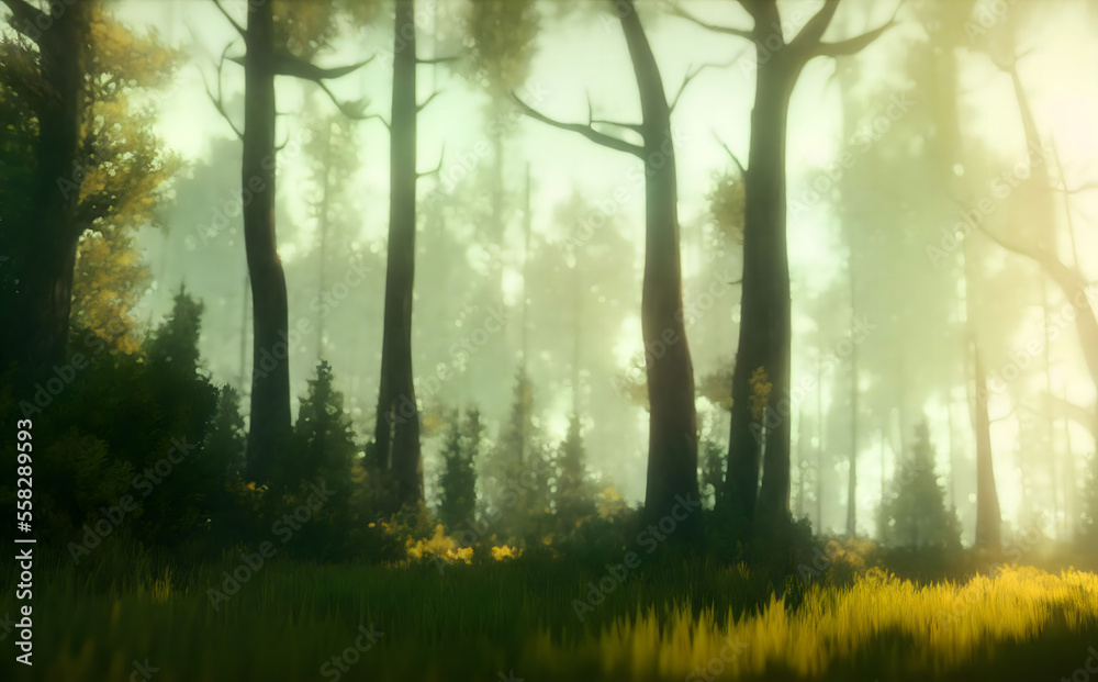 Fototapeta premium Artwork of a dense foggy forest