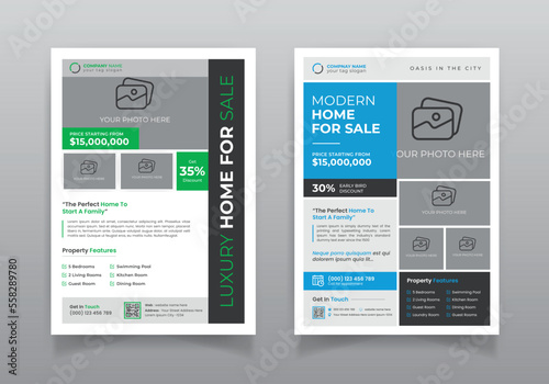 Real estate business flyer template, A4 size print-ready vector design