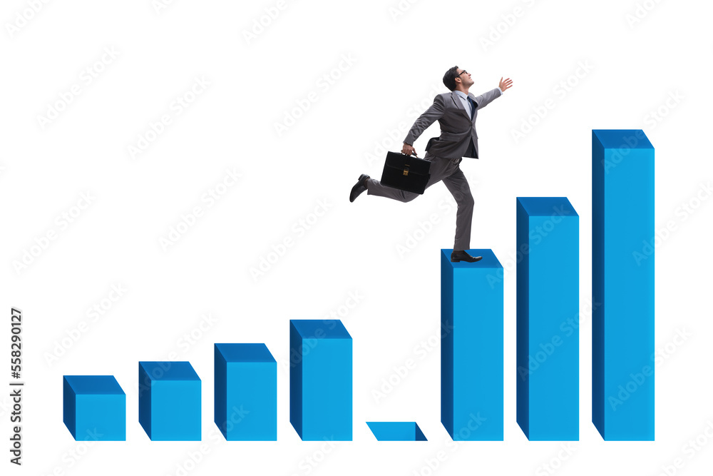 Businessman in growth concept with bar charts