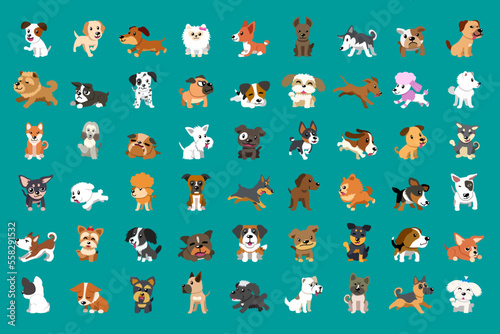 Different type of vector cartoon dogs for design.
