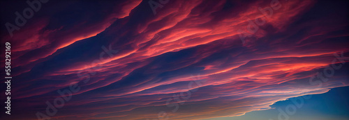 Dramatic bright colored clouds at sunset