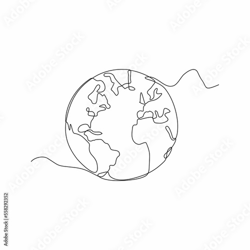 Continuous line drawing of earth globe. Isolated vector illustration on a white background