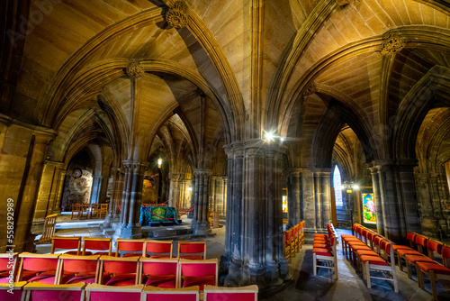 Beautiful Interior of Glasglow Cathedral , oldest cathedral church in mainland Scotland with classic frescoes stained glass window at Glasgow , Scotland : 27 February 2018 photo