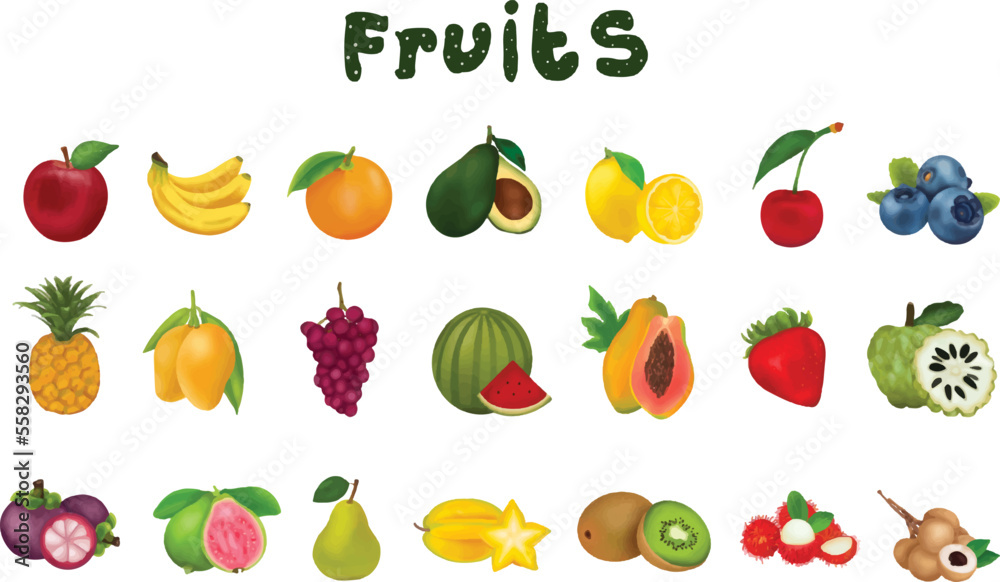 Fototapeta premium Set Of Fresh and Healthy Fruits Vector