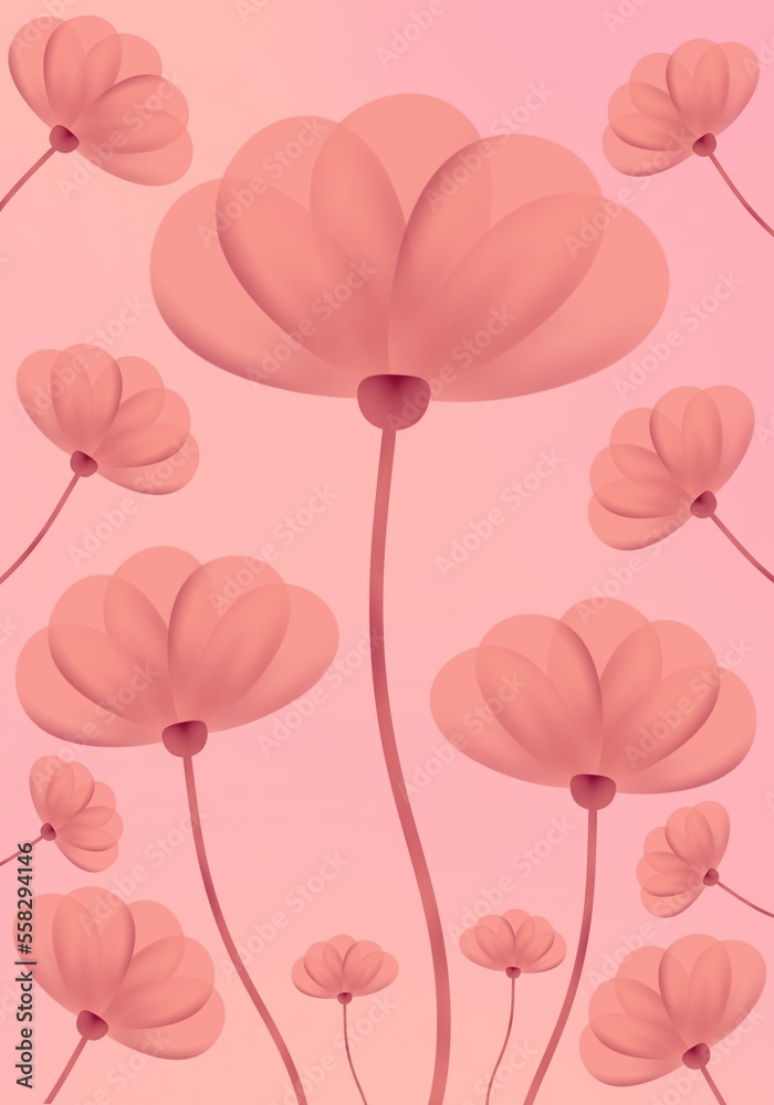 Flower Garden Illustration with Pink Background. Can be used as Phone or Tablet Wallpaper.