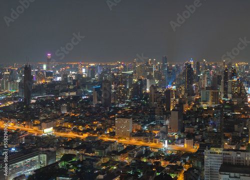 Wallpaper Mural Aerial view of Bangkok Downtown Skyline, Thailand. Financial district and business centers in smart urban city in Asia. Skyscraper and high-rise buildings at night. Torontodigital.ca