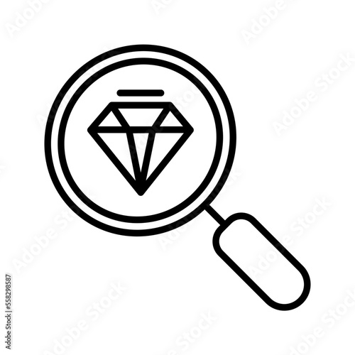 diamond search, magnifying glass with diamond icon vector