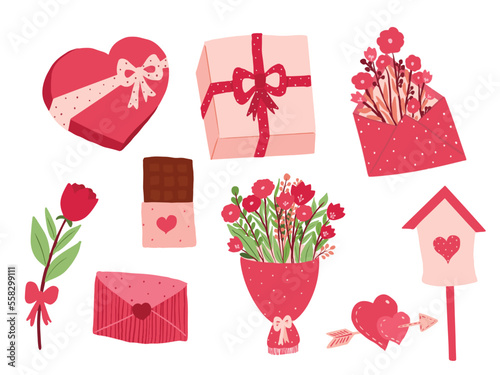 Gift Flower and Couple Vector for Valentine