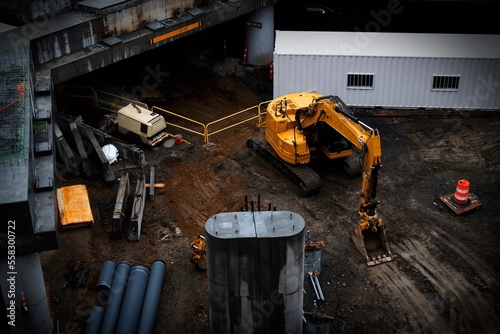 EXCAVATOR IN BOSTON'S AIRPORT WORKSITE