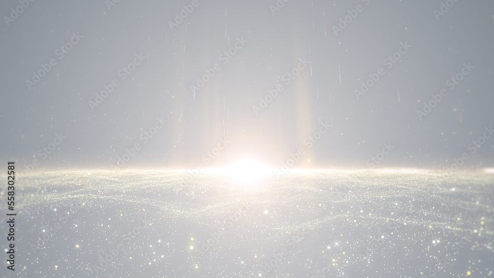Gold particles and shiny lights with clean abstract background.