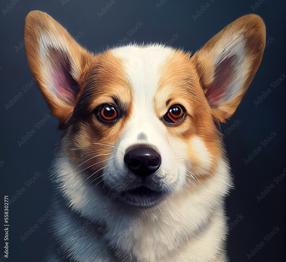ultradetailed painting of a corgi dog, corgi dog portrait illustration.