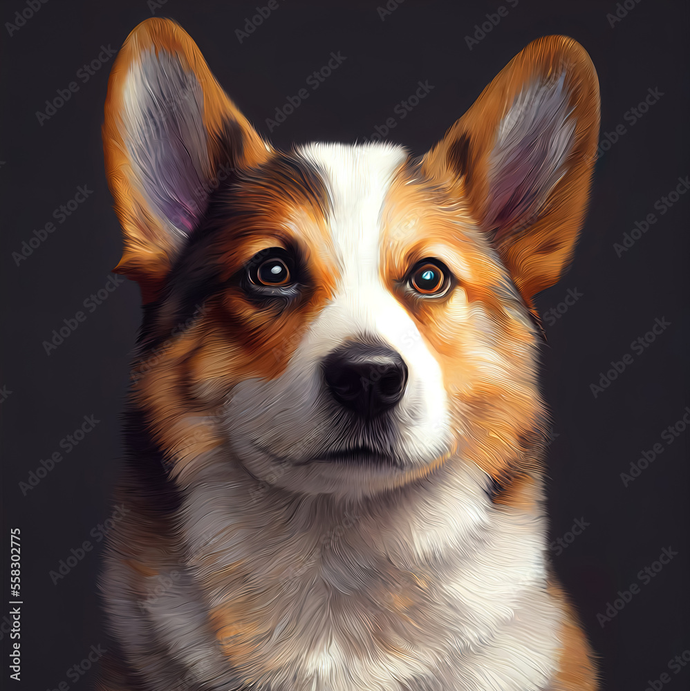 ultradetailed painting of a corgi dog, corgi dog portrait illustration.