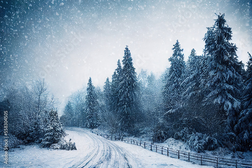 Forest landscape in winter, Generative AI © Victoria