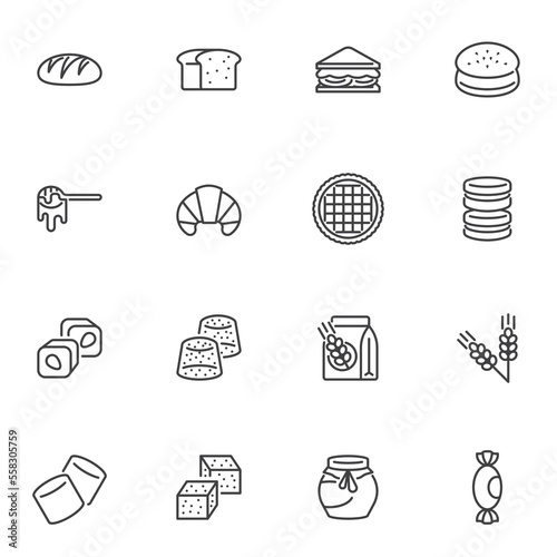 Bakery and baked goods line icons set