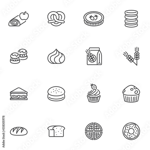 Bakery products line icons set