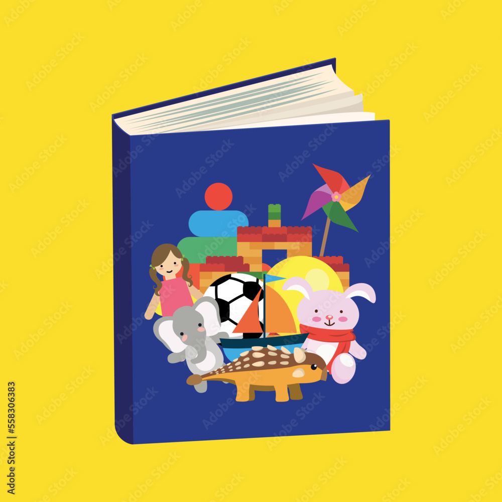 Fototapeta premium Blue book with animals and toys on the cover