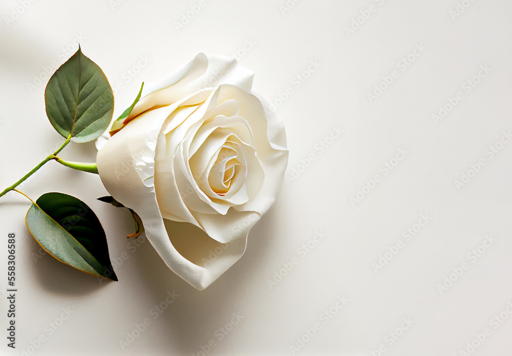 White rose on soft silk background image created with Generative AI technology. - obrazy, fototapety, plakaty 