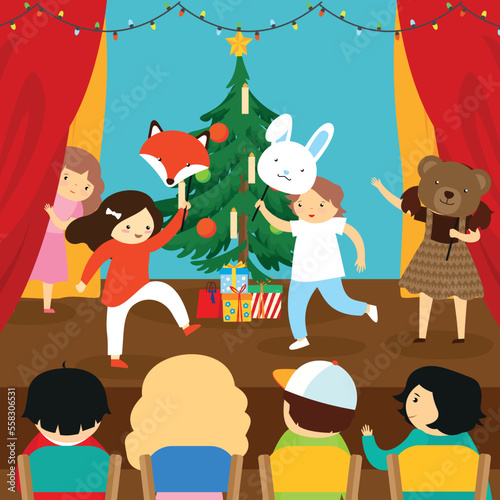 Children at theatrical Christmas performance at school