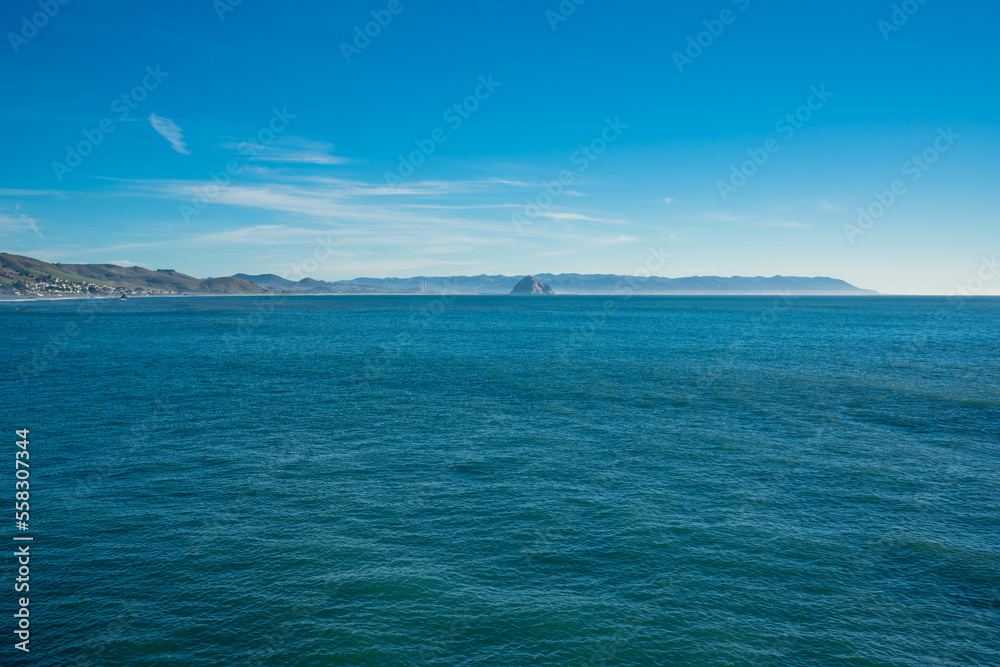 Calm pacific ocean, and blue sky. Beautiful California