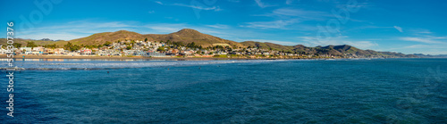 Cayucos State Beach is right on the waterfront in the town of Cayucos, California. Panoramic view.