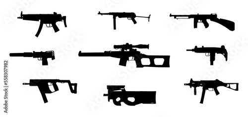 Set of SMG weapon silhouettes of guns photo
