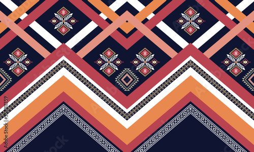 Abstract geometric ethnic pattern design for clothing, fabric, background, wallpaper, wrapping, batik. Knitwear, Pixel pattern, Embroidery style. Vector illustration