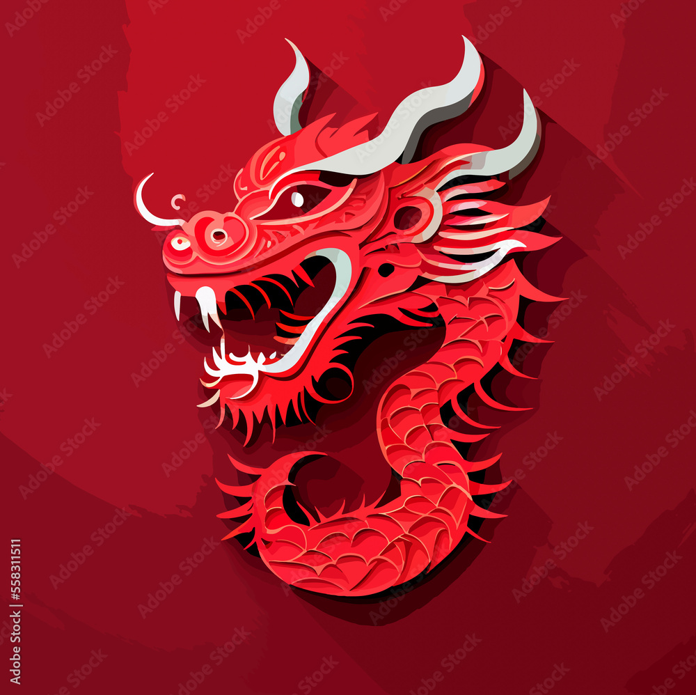 Fototapeta premium Chinese New Year 2023, Dragon zodiac sign on red color background.