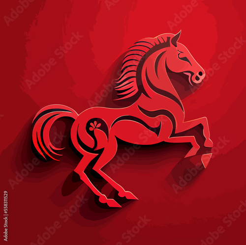 Wallpaper Mural Chinese New Year 2023, Horse zodiac sign on red color background. Torontodigital.ca