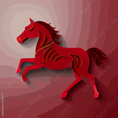 Chinese New Year 2023, Horse zodiac sign on red color background. photo