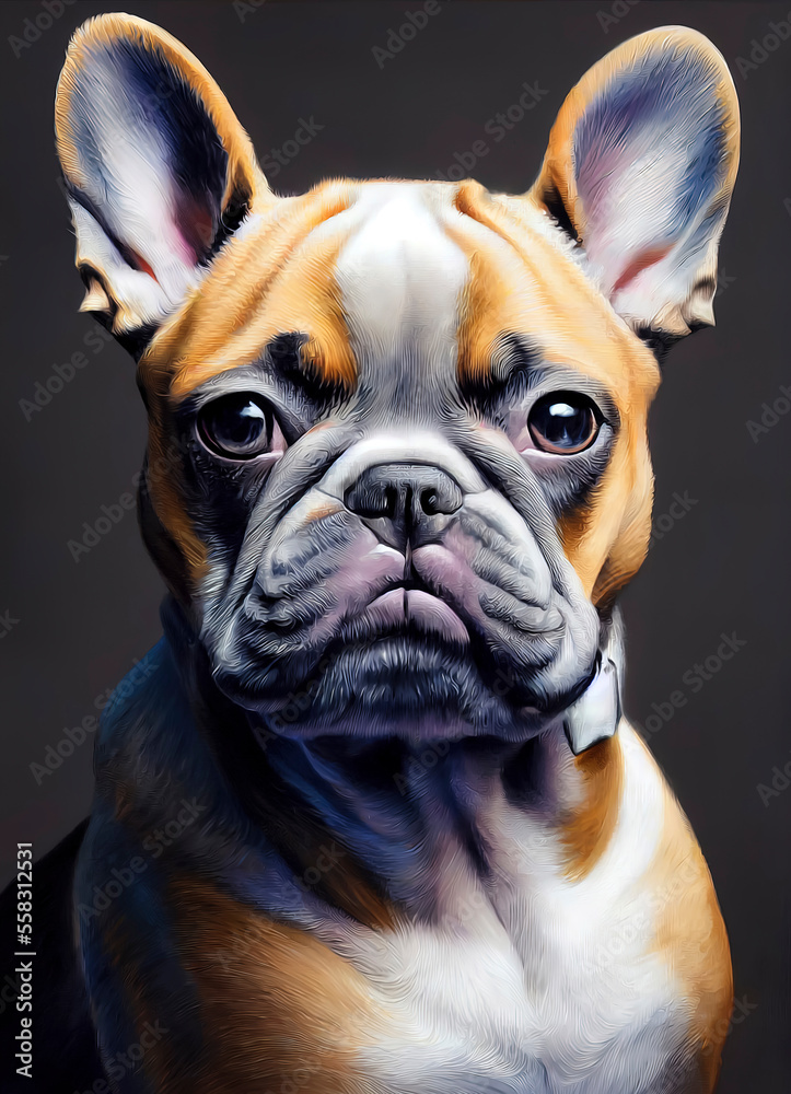 painted portrait of a french bulldog