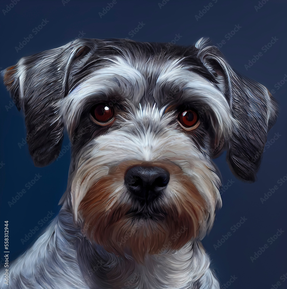painted portrait of a schnauzer dog