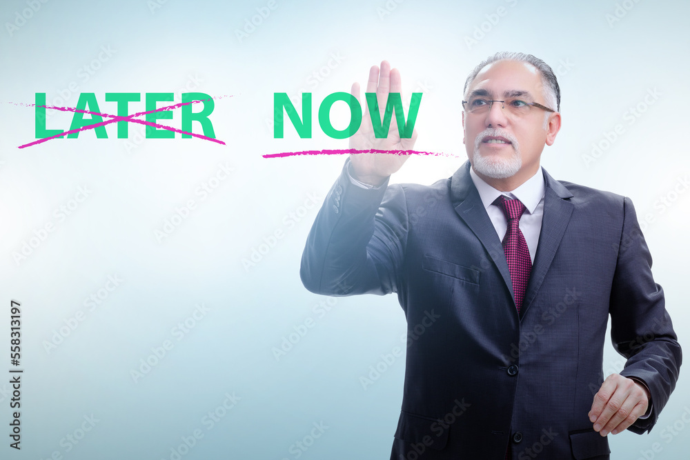 Concept of procrastination with now or later Concept of procrastination with now or later