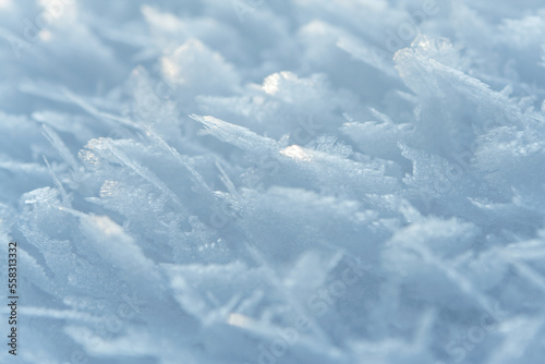 Obraz na płótnie Thin crust of ice over snow, hoarfrost. Texture or background w salonie