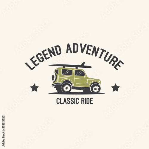 Hand Made Ilustration Tee Graphic Jeep Car Surf Adventure