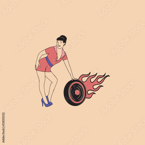 Pin up Girl Garage Vintage Hand Drawing Vector
