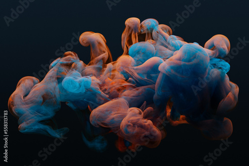 Obraz na płótnie Collision of flow of red and blue ink on a dark background. Abstract concept photo w salonie