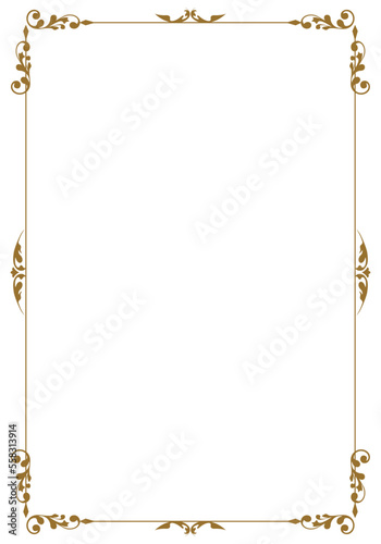表彰状テンプレート縦型,オリエンタル柄のフレーム。アンティーク、ビンテージのオーナメント、飾り罫、バックグラウンド