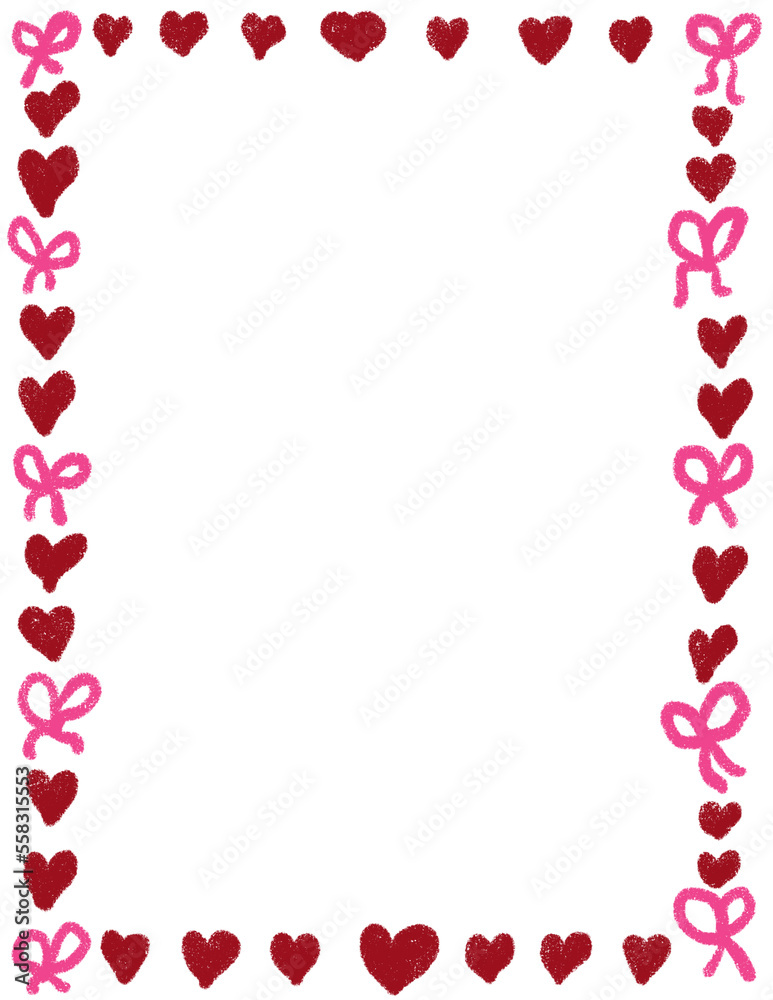 Hand drawn St Valentine Day page frame border. Pink red heart love kiss illustration invitation, graphic curves romantic greeting poster template. Hand drawn St Valentine Day page frame border. Pink red heart love kiss illustration invitation, graphic curves romantic greeting poster template.